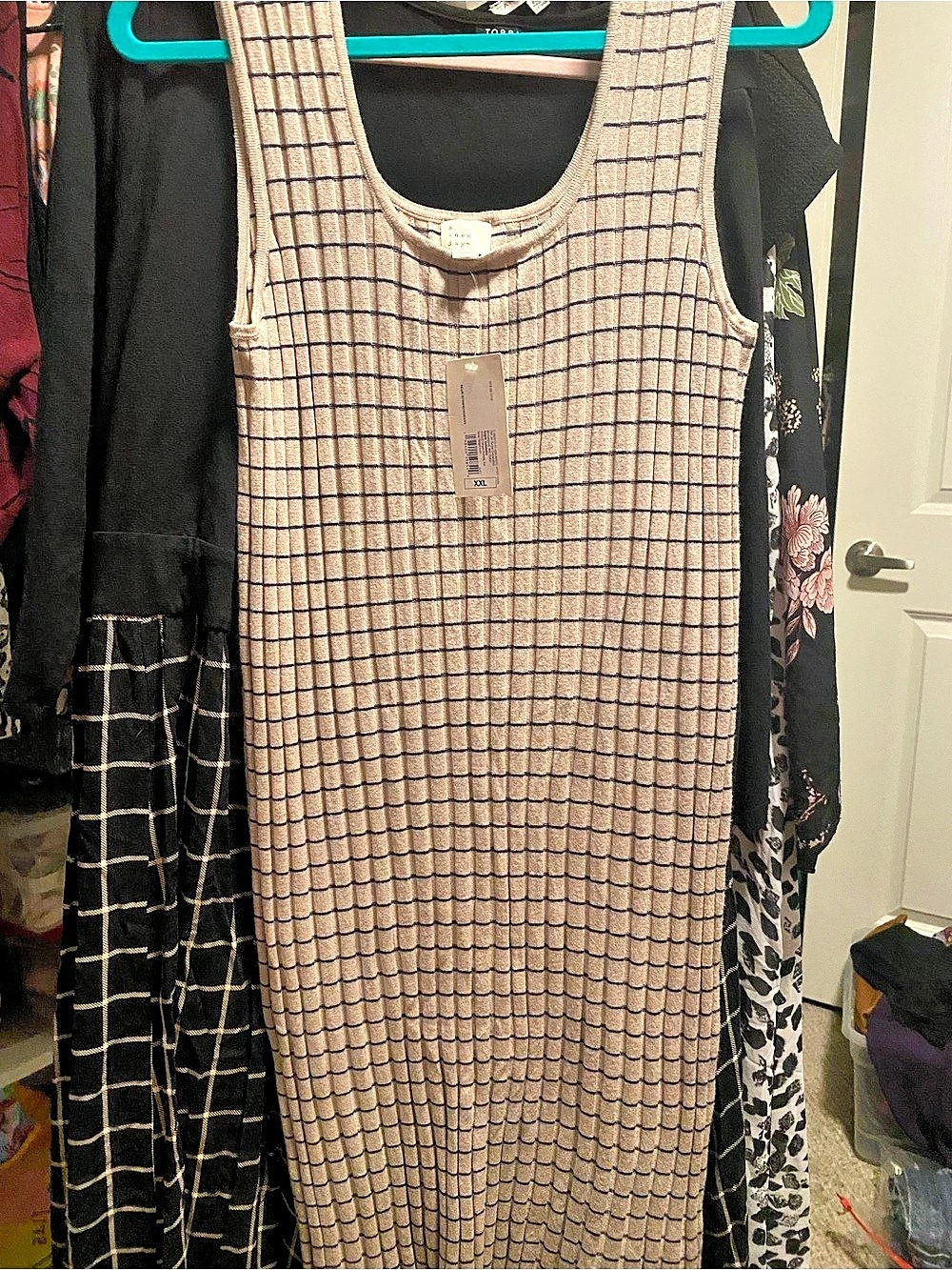 a new day Checkered Midi Dress in Beige & Blue XXL NWT